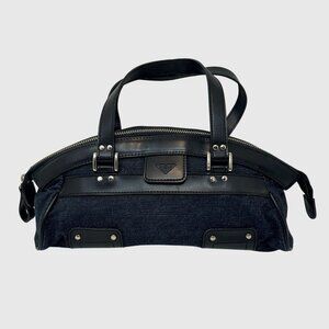 Roxy Womens Blue Denim & Black Faux Leather Handbag  Dual Handles & Zip Closure